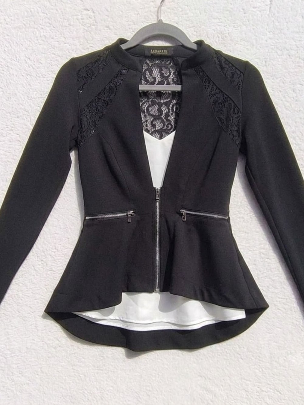 Akris Punto Black Lace-Paneled Peplum Zip Jacket